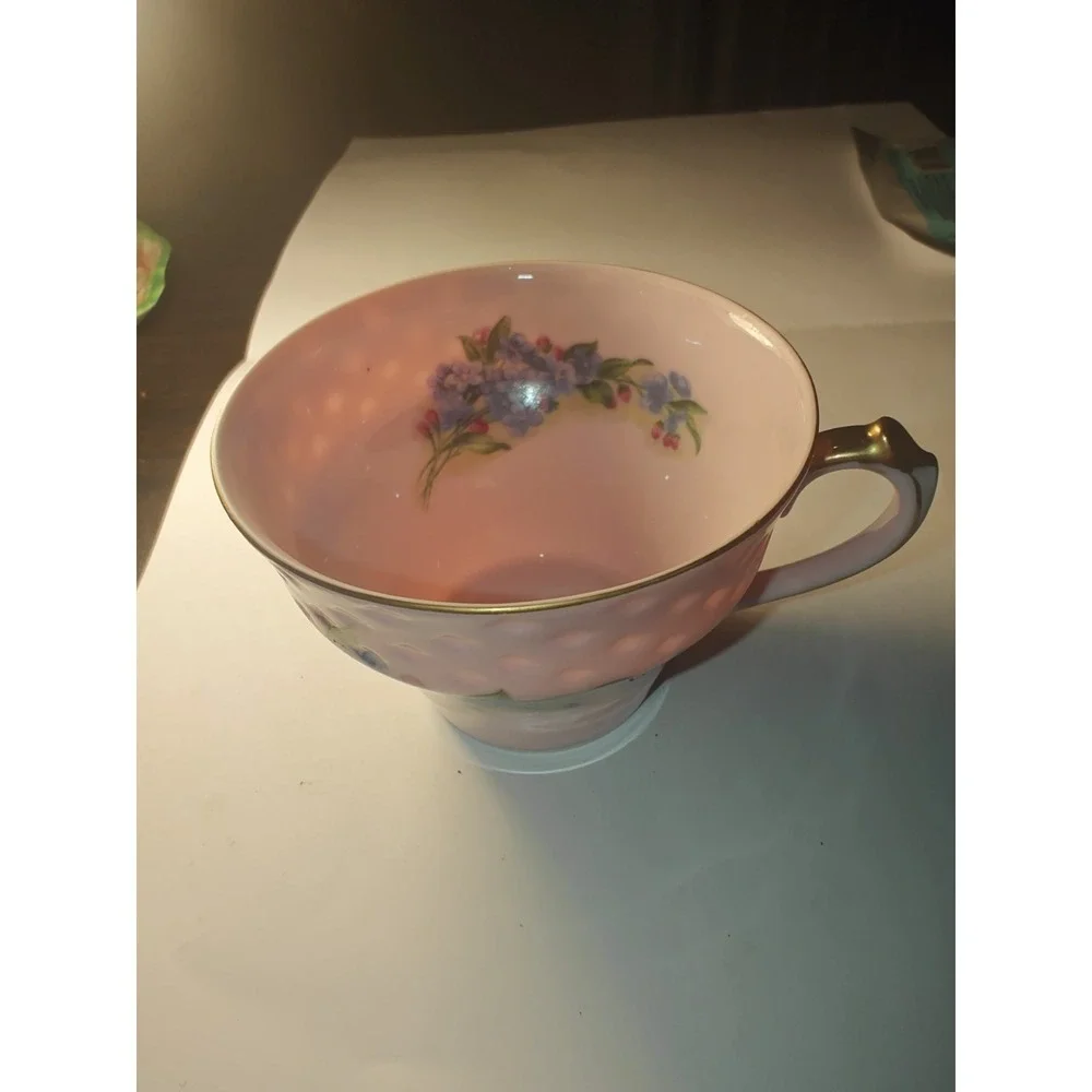Norcrest Fine China Pink‎ Tea Cup Floral Interior Gold Trim Textured 8/544